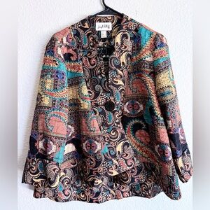 Joseph Ribkoff Teal, Pink & Gold Paisley Jacket gorgeous single button overcoat